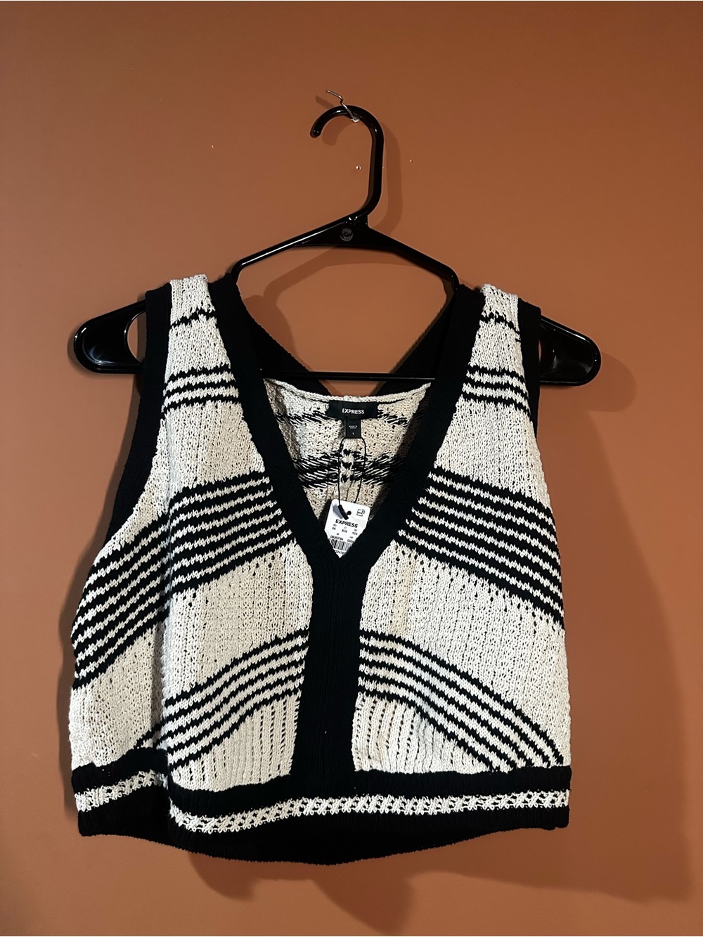 Express Cream and Black Striped Knit Top